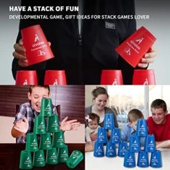 Aivalas Stacking Cups, Quick Stack Cups Game With 24 PCS Stackable Cups & Durable Carry Bag, Classic Stacking Games For Kids Adults Family(Blue & Green) -BEYBLADE Sale Store 51rrGHLm2NL