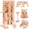 Atoylink 63Pcs Wooden Stacking Board Games For Kids Toddler Tower Building Blocks With Acrylic Board Cat & Mouse Balancing Family Games Montessori Toys For For 2 3 4 Year Old Boys Girls Gift