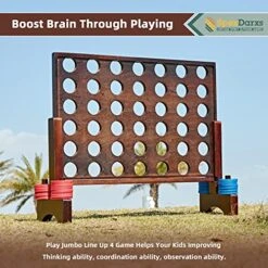 SpexDarxs Giant 4 In A Row Game, Wooden Jumbo 4-to-Score Game Set For Indoor & Outdoor Family Fun-Line Up 4 Travel Board Games With 42 Coins & Ring Holders & Carrying Bag -BEYBLADE Sale Store 51tleDntQyL