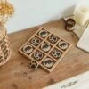 NIKKY HOME Cabin Tic Tac Toe Wood Game Rustic Coffee Table Decor Cute Bear Paw Decorative Wooden Board Travel Game For Kids Family