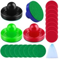 URATOT Air Hockey Pushers And Air Hockey Pucks Air Hockey Paddles, Goal Handles Paddles Replacement Accessories For Game Tables(4 Pushers, 8 Red Pucks And 8 Green Pads)
