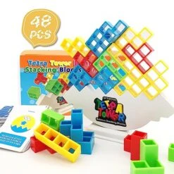 SFTMTPNL 48 Pcs Tetra Tower Game Balance Stacking Block Party Game Tetratower Game For Adults Kids Tetra Board Game 2 Players Or More Family Games Parties Travel Team Building Games Toy