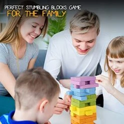 Pidoko Kids Wooden Stacking Building Blocks (49 Pcs) - Colorful Tumbling Blocks Board Games For Family Game Night - Montessori Toys Gifts, Includes Storage Bag