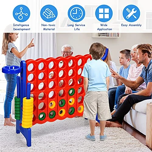 COSTWAY Jumbo 4-to-Score Giant Game Set For Kids & Adults, 2.5Ft Indoor Outdoor Game With Basketball Hoop, Ring Game, 42 Jumbo Rings, Quick-Release Slider, Perfect For Birth & Holiday Party 6 COSTWAY Jumbo 4-to-Score Giant Game Set For Kids & Adults, 2.5Ft Indoor Outdoor Game With Basketball Hoop, Ring Game, 42 Jumbo Rings, Quick-Release Slider, Perfect For Birth & Holiday Party - Image 4