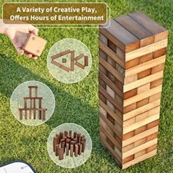 ApudArmis Giant Tumble Tower (Stack From 2Ft To Over 4.2Ft), 54 PCS Pine Wooden Stacking Timber Game With 1 Dice Set - Classic Block Giant Outdoor Game For Teens Adults Family(Brown) -BEYBLADE Sale Store 61hQoUOUqyL